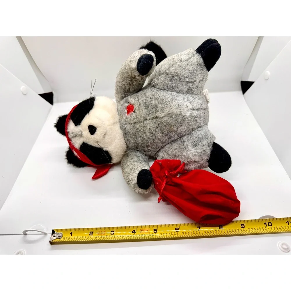 Vintage Hallmark Bandit Raccoon Plush Red Mask Heart Bag Grey Stuffed Animal‎ 9